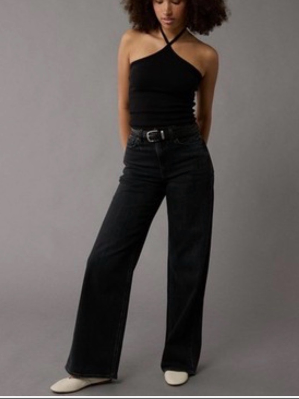 AE Dreamy Drape Stretch Curvy Super High-Waisted Baggy Wide-Leg Jean